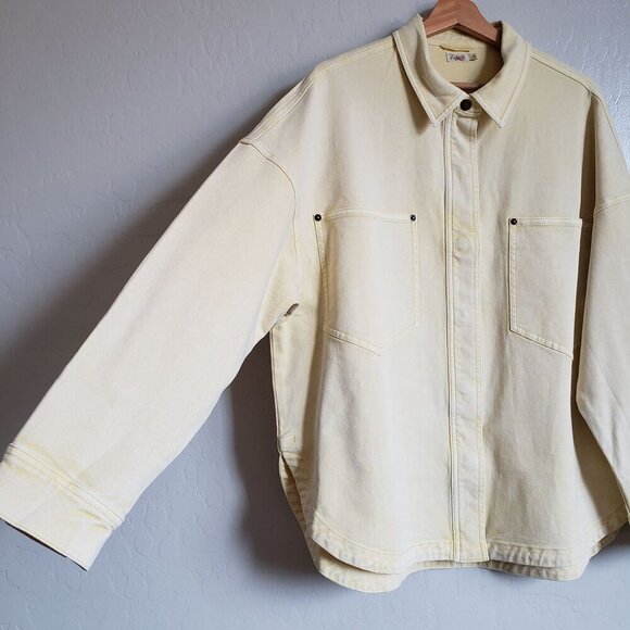 Faherty Sunny Oversized Organic Cotton Blend Shacket Washed Yellow Women's Large - Picture 5 of 10